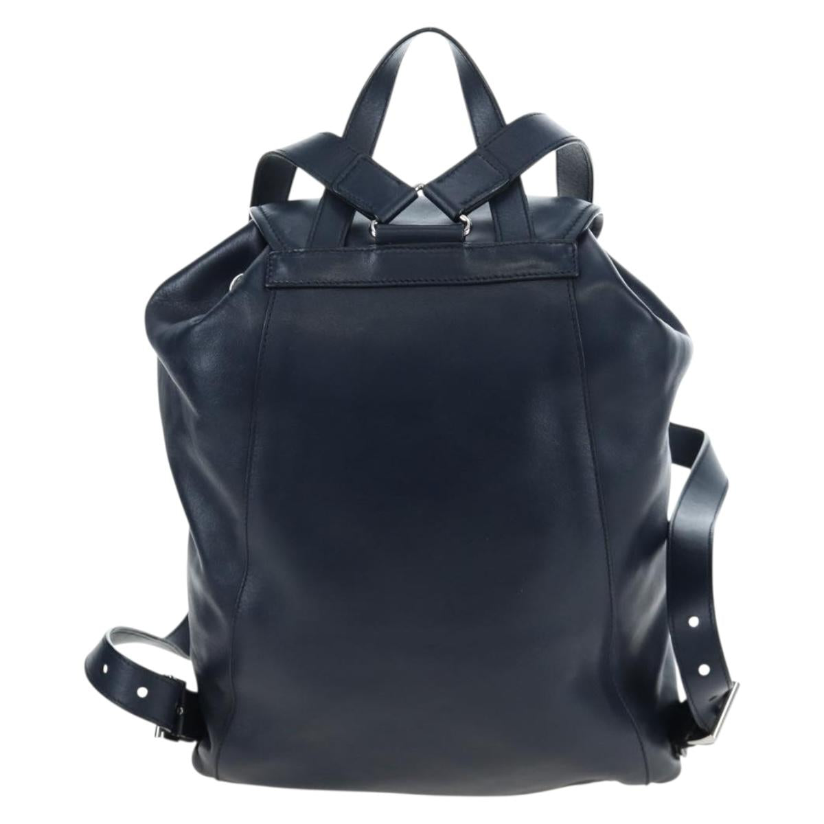 PRADA Backpack Leather Navy Silver Auth 191791V