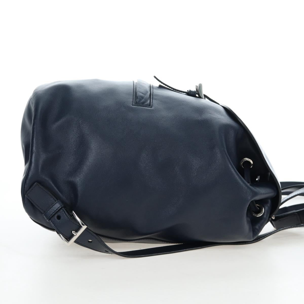 PRADA Backpack Leather Navy Silver Auth 191791V