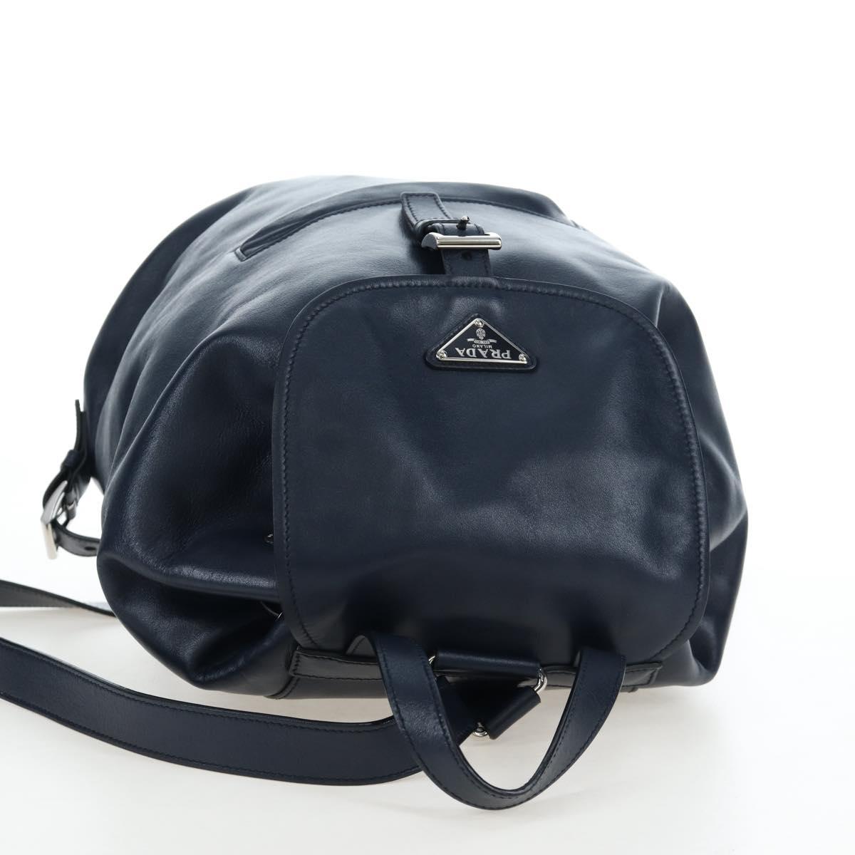 PRADA Backpack Leather Navy Silver Auth 191791V