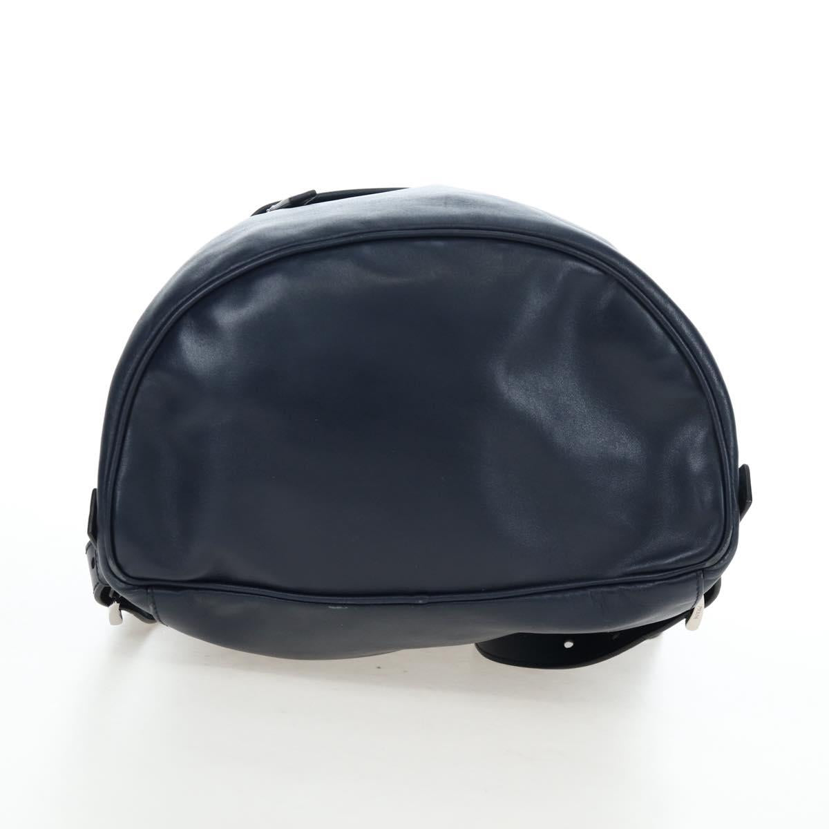 PRADA Backpack Leather Navy Silver Auth 191791V