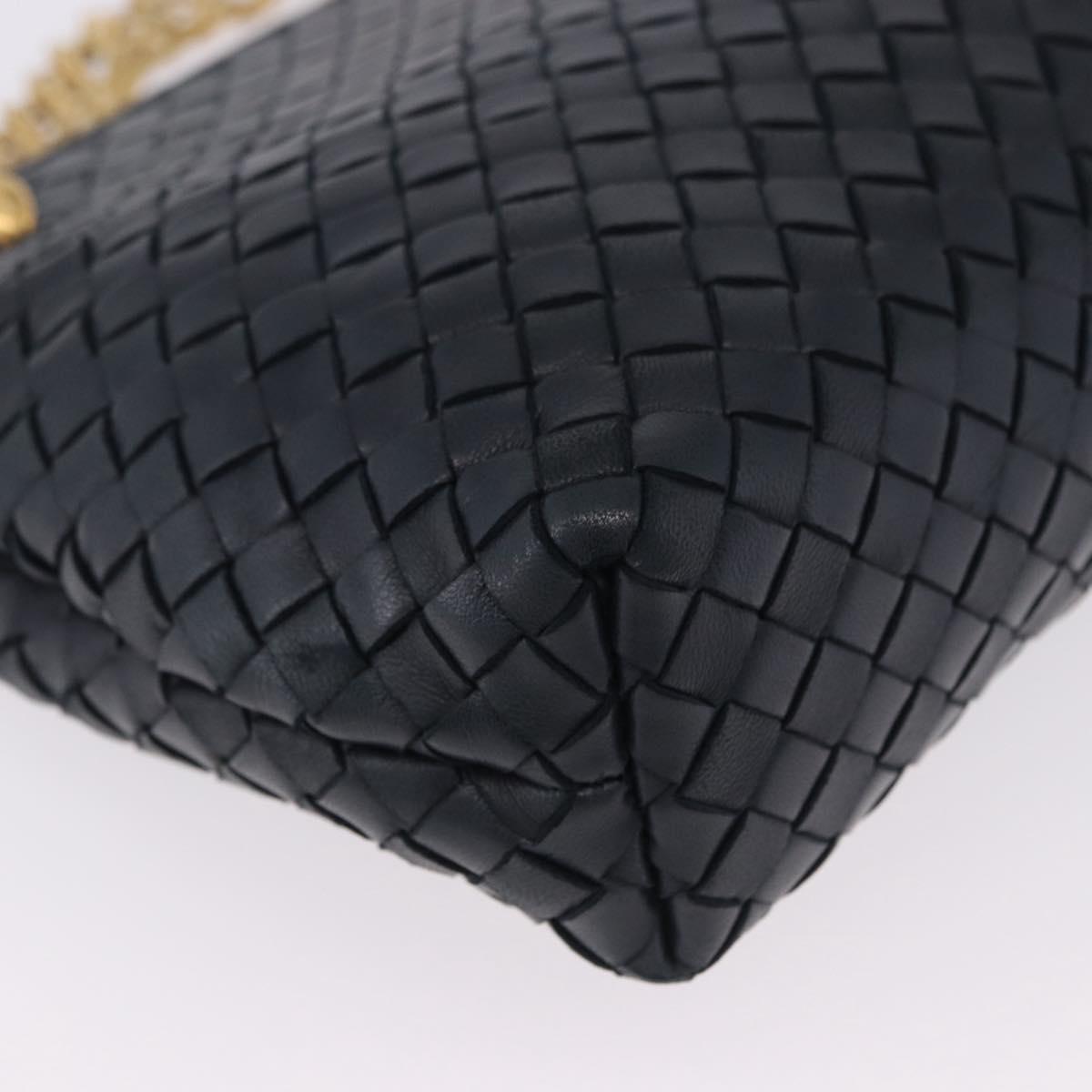 BOTTEGA VENETA INTRECCIATO Chain Shoulder Bag Leather Navy Gold Auth 191793V
