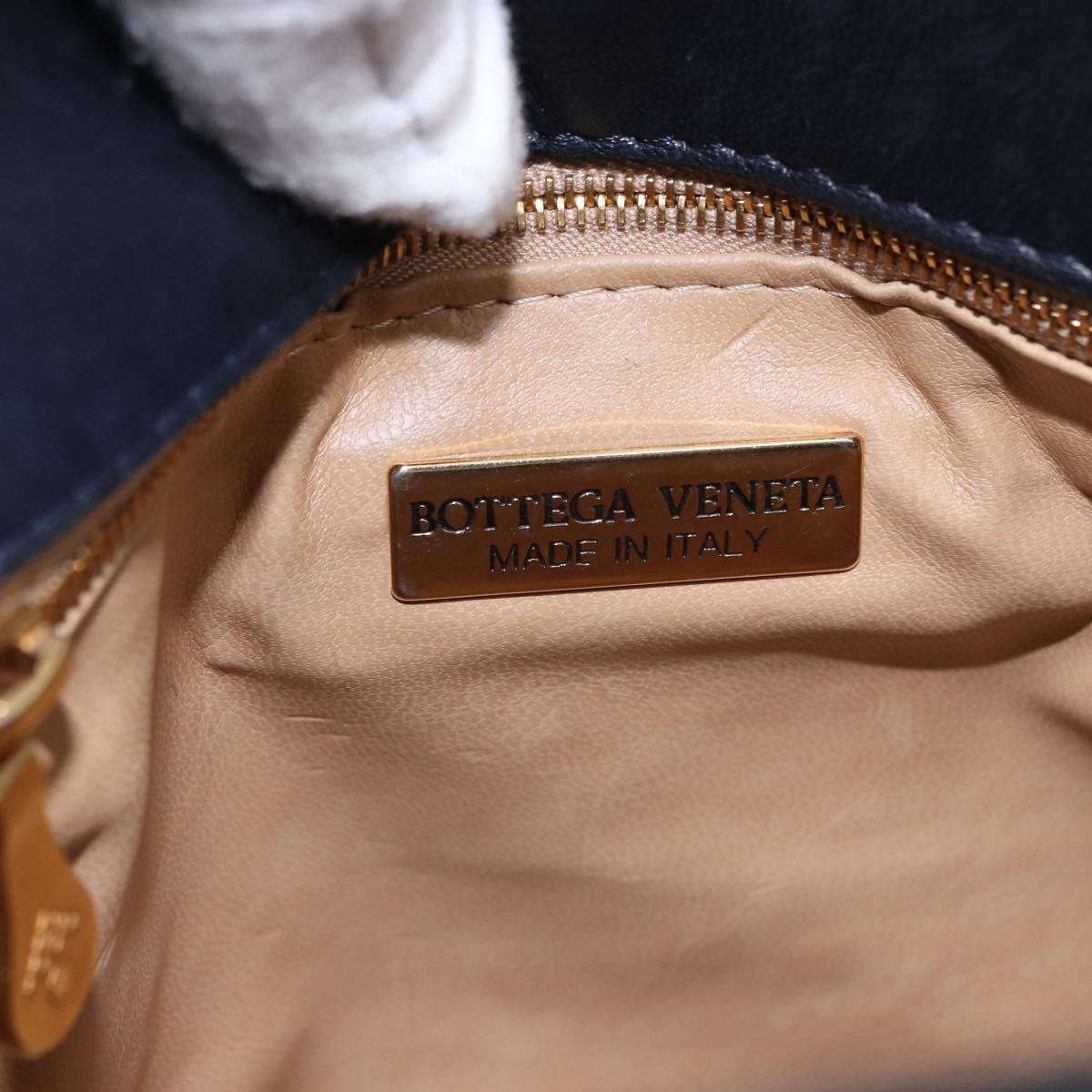 BOTTEGA VENETA INTRECCIATO Chain Shoulder Bag Leather Navy Gold Auth 191793V