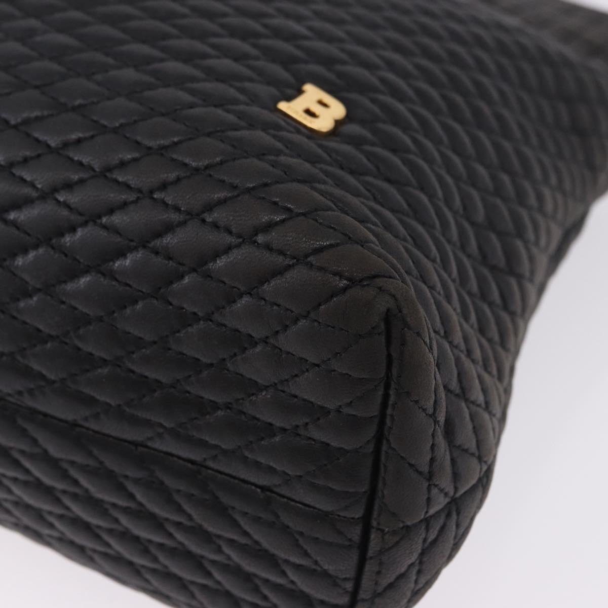 BALLY Chain Shoulder Bag Leather Black Gold Tone Auth 191794