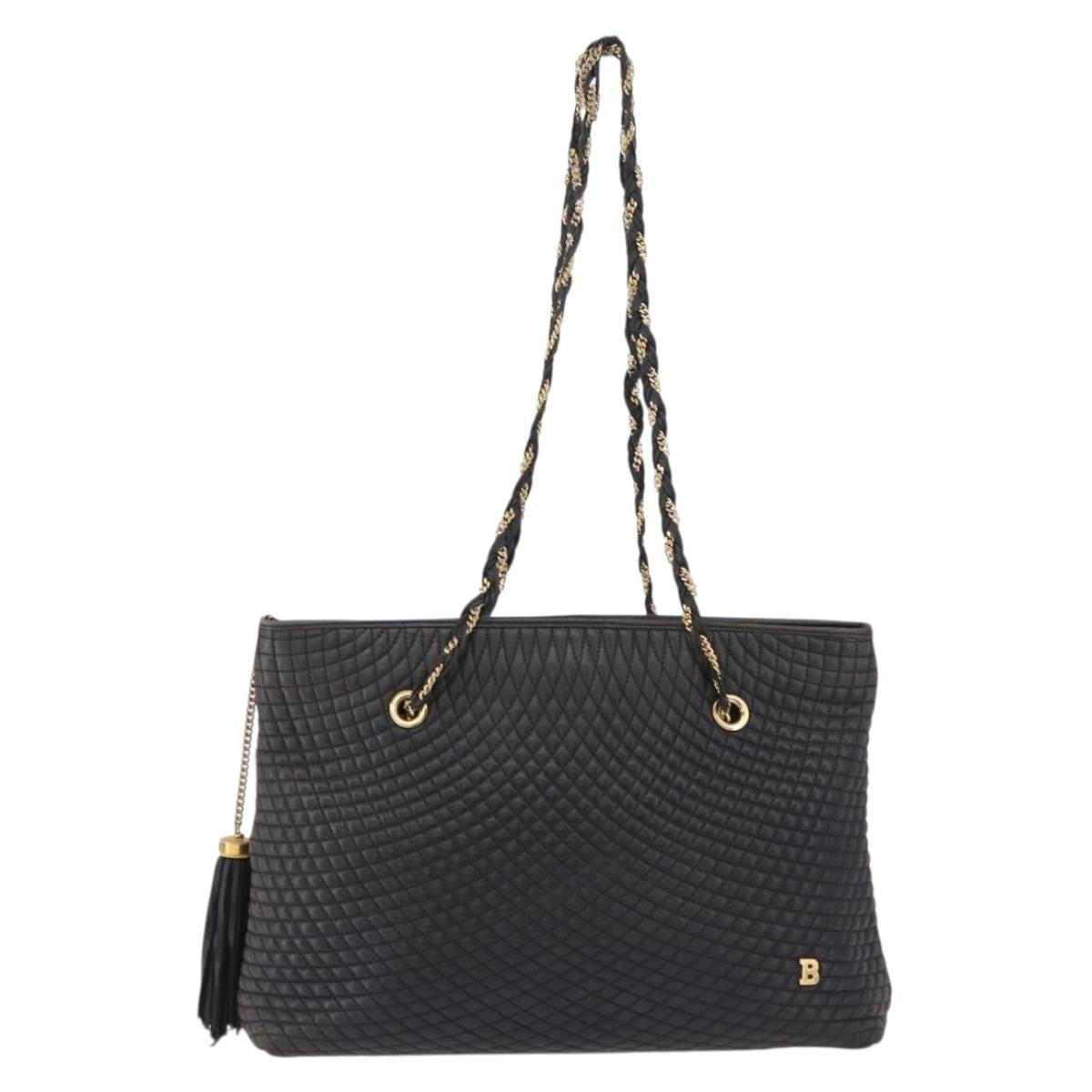 BALLY Chain Shoulder Bag Leather Black Gold Tone Auth 191794