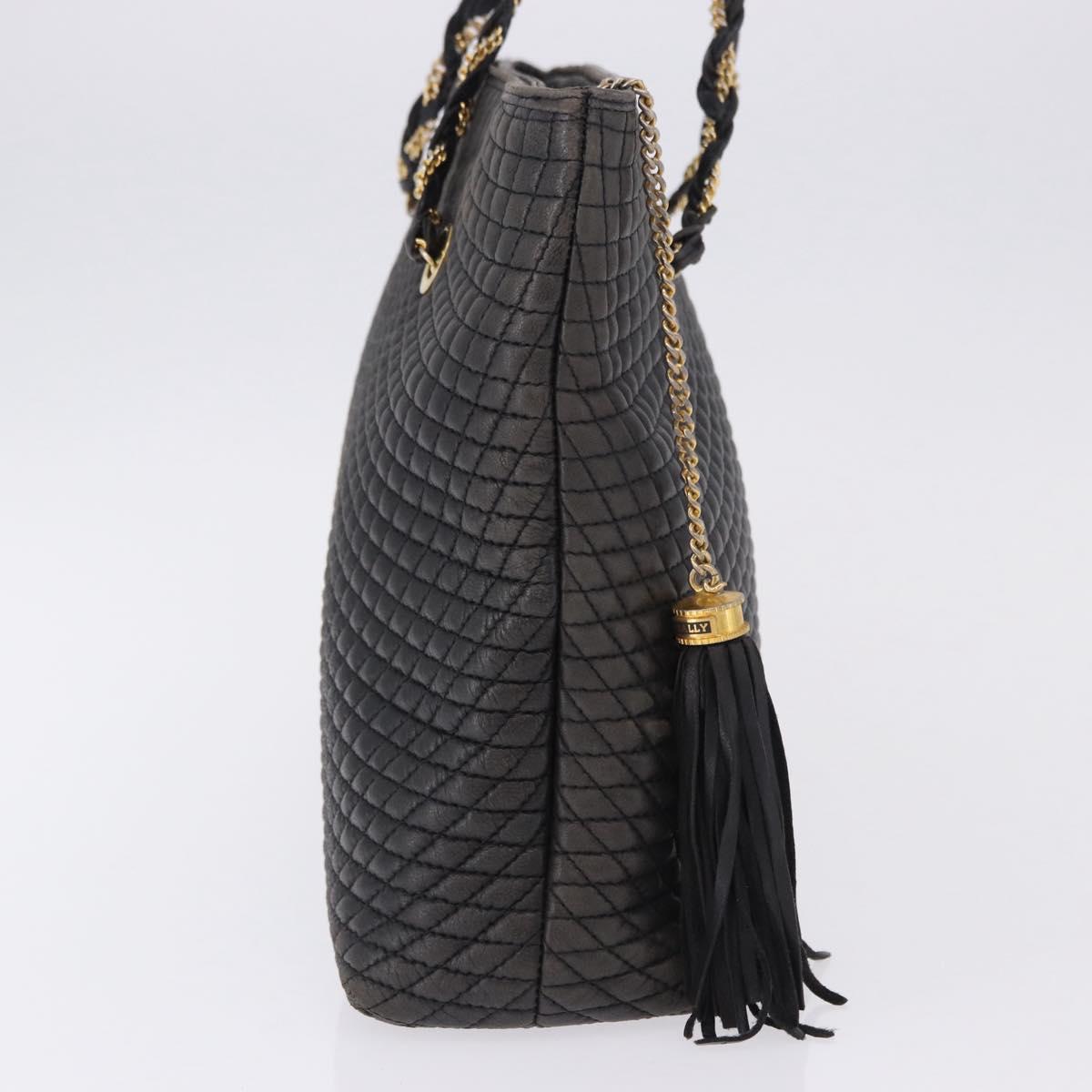 BALLY Chain Shoulder Bag Leather Black Gold Tone Auth 191794