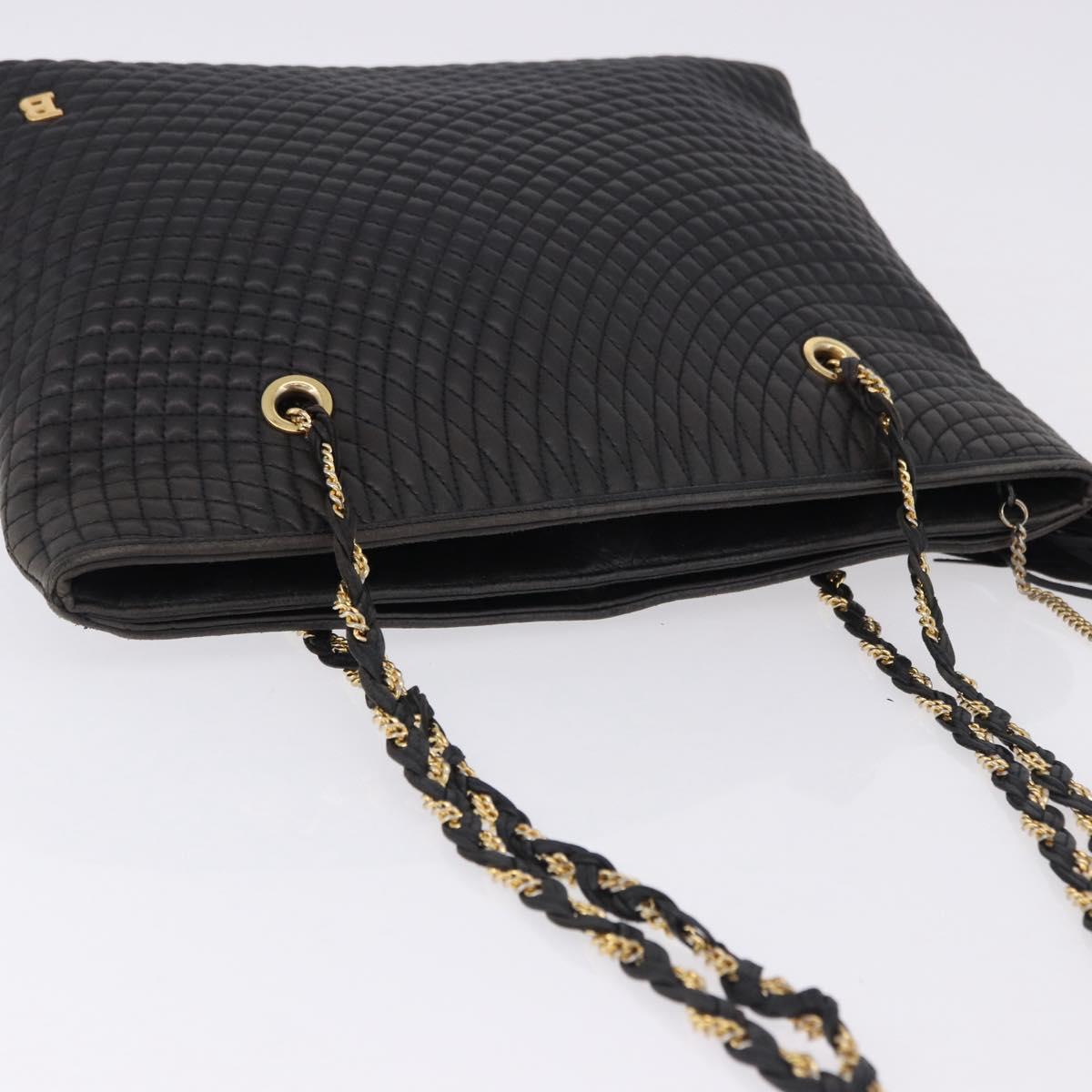 BALLY Chain Shoulder Bag Leather Black Gold Tone Auth 191794