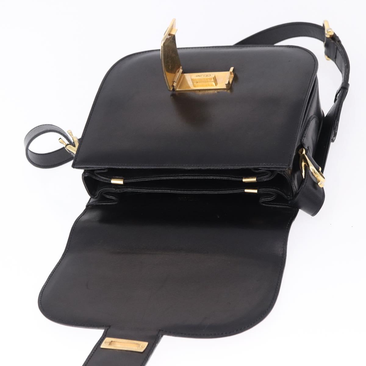 CELINE Horse Carriage Shoulder Bag Leather Black Auth 191795