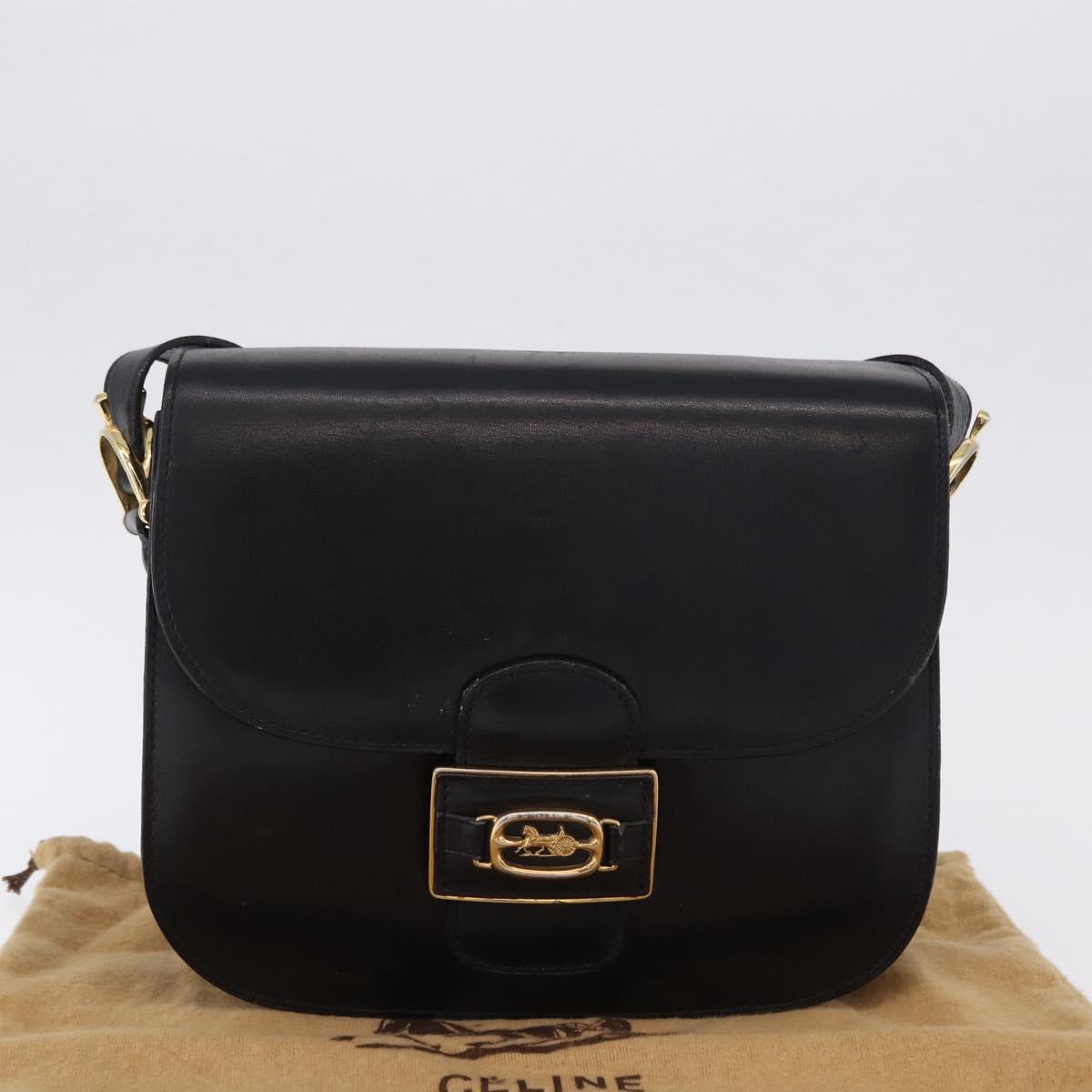 CELINE Horse Carriage Shoulder Bag Leather Black Auth 191795