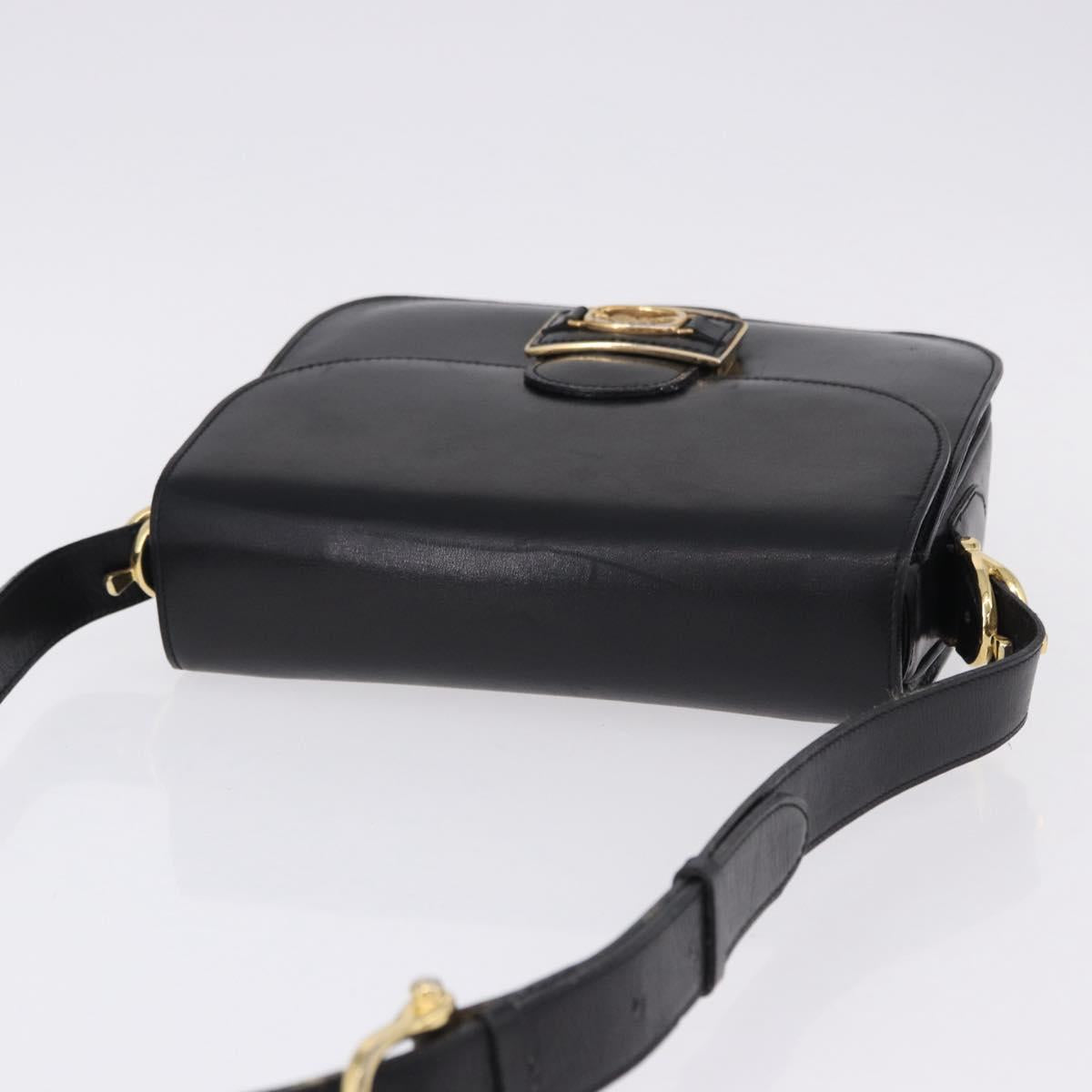 CELINE Horse Carriage Shoulder Bag Leather Black Auth 191795