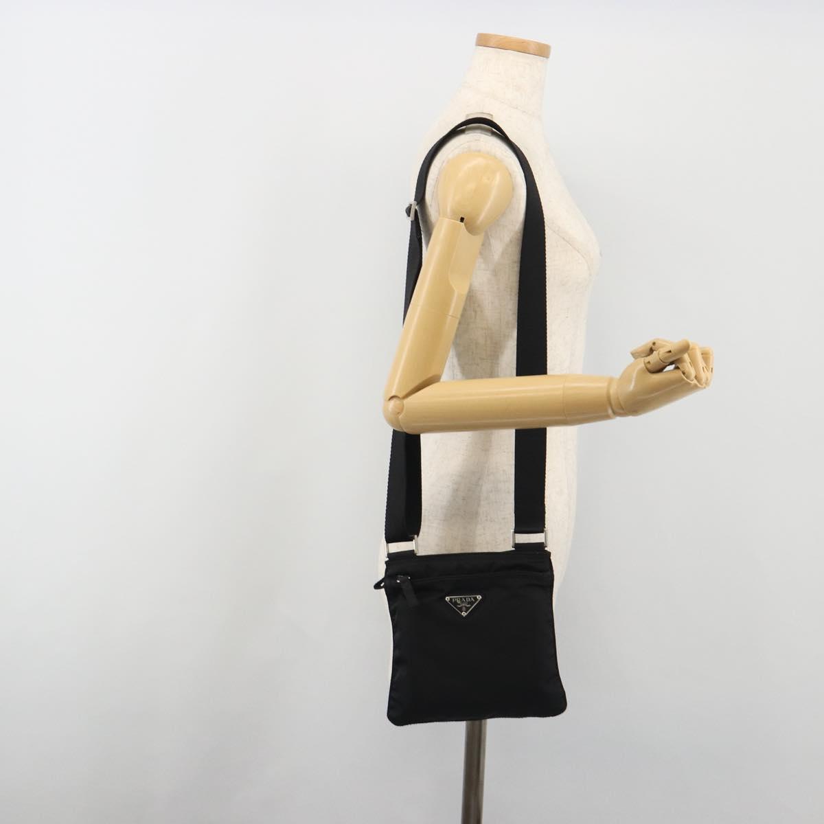PRADA Shoulder Bag Nylon Black Silver Auth 191800V