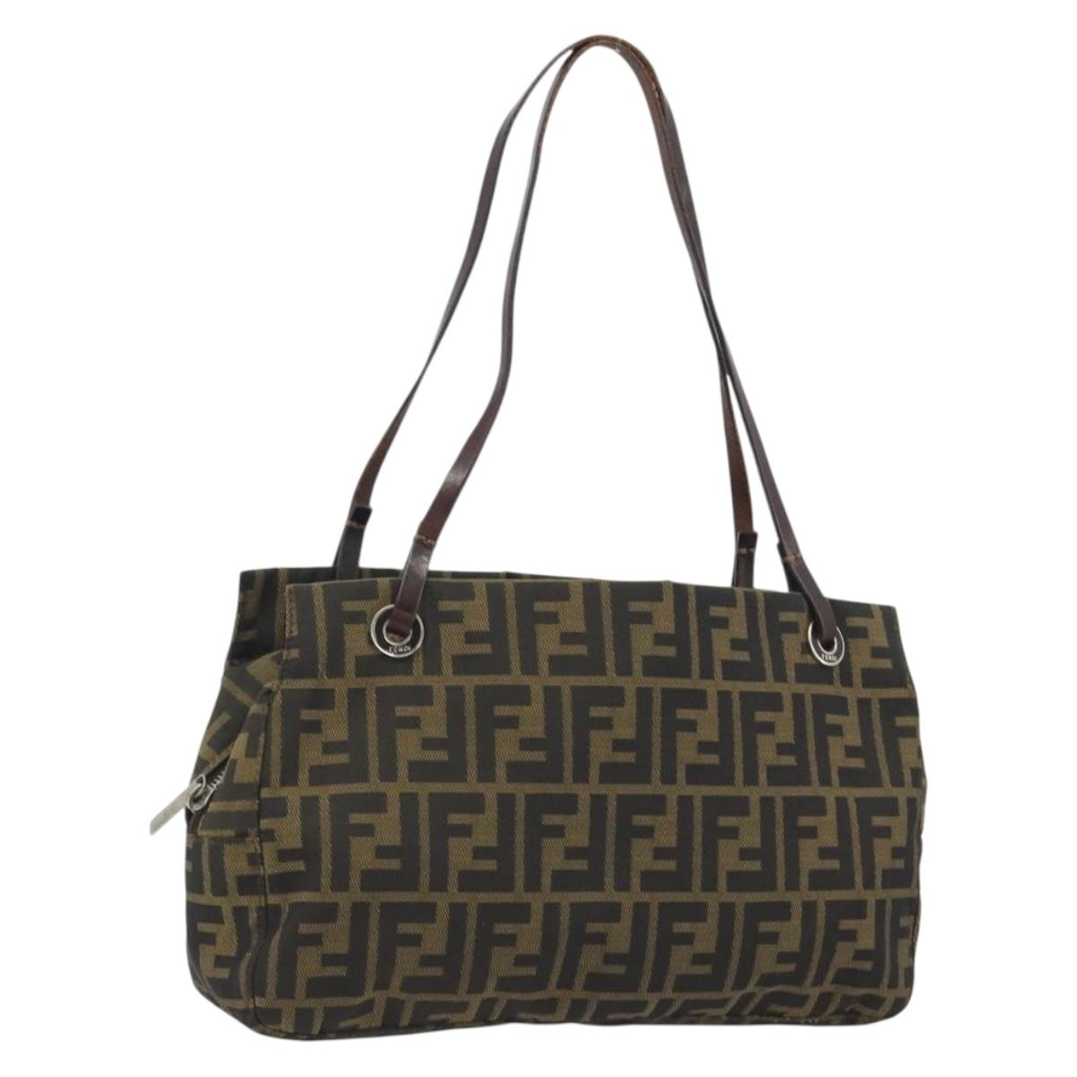 FENDI Zucca Canvas Tote Bag Brown Silver Auth 191803A