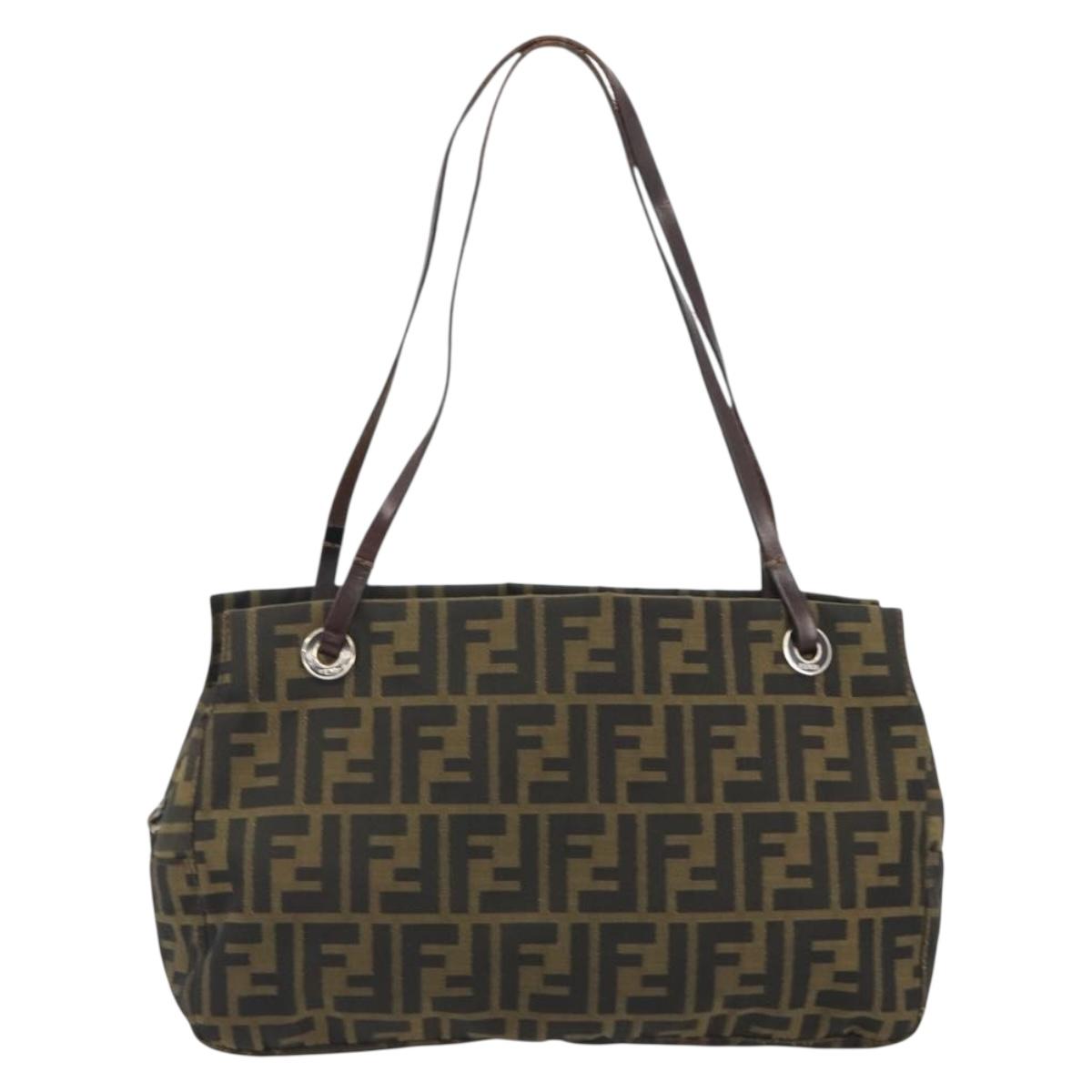 FENDI Zucca Canvas Tote Bag Brown Silver Auth 191803A
