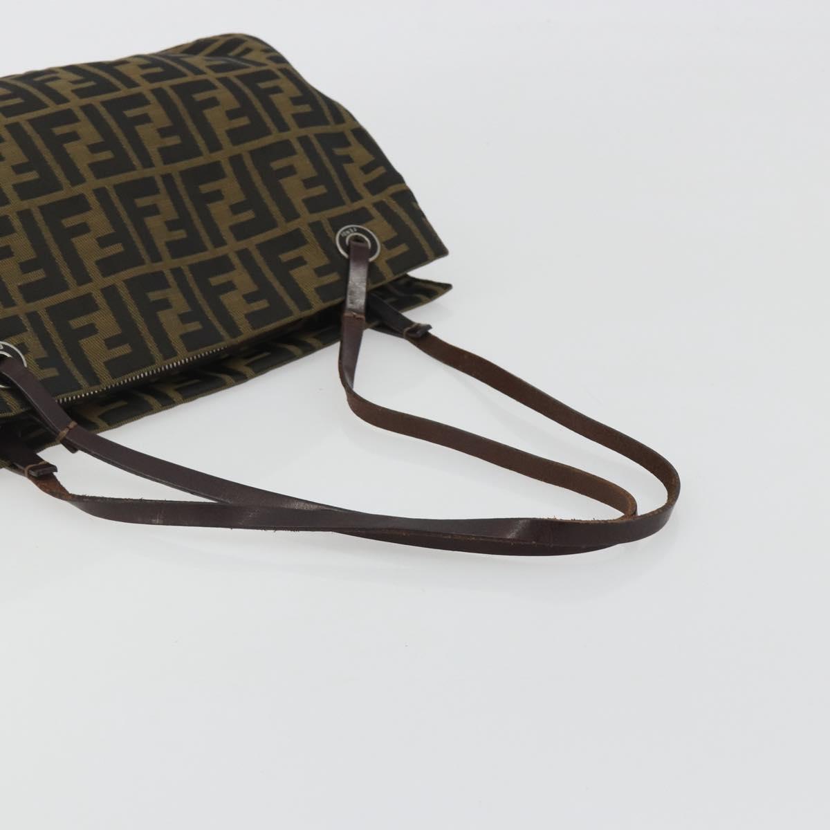 FENDI Zucca Canvas Tote Bag Brown Silver Auth 191803A
