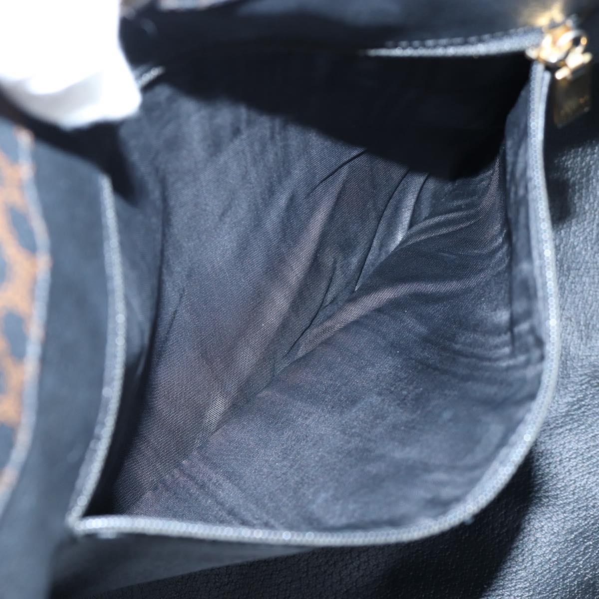 CELINE Macadam Canvas Hand Bag PVC Leather Black Gold Auth 191811V