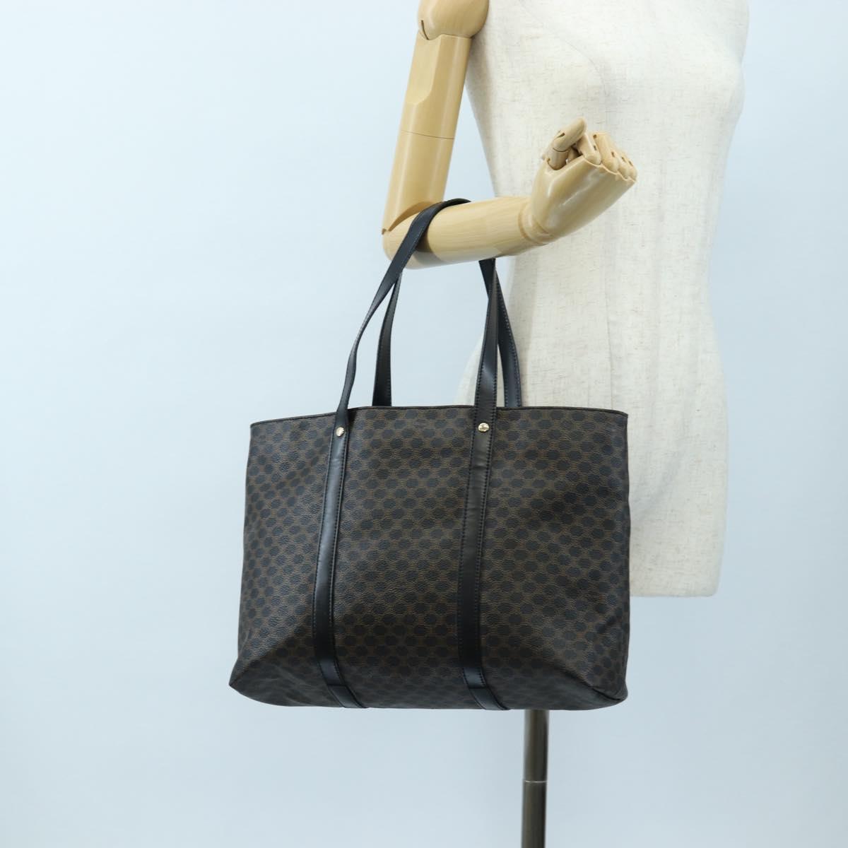 CELINE Macadam Canvas Hand Bag PVC Leather Black Gold Auth 191811V