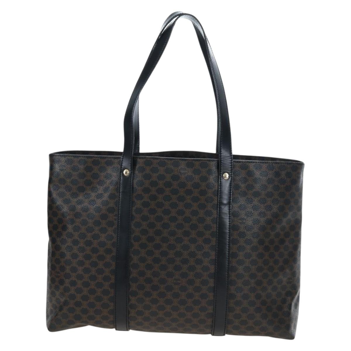 CELINE Macadam Canvas Hand Bag PVC Leather Black Gold Auth 191811V
