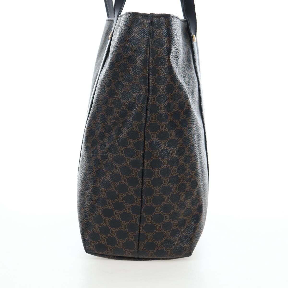 CELINE Macadam Canvas Hand Bag PVC Leather Black Gold Auth 191811V