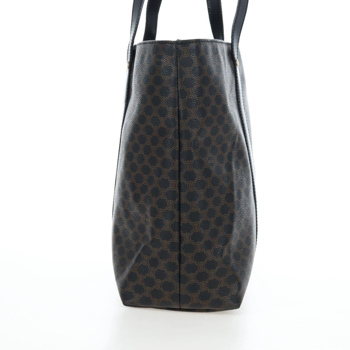 CELINE Macadam Canvas Hand Bag PVC Leather Black Gold Auth 191811V