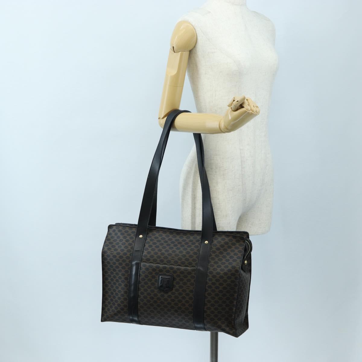 CELINE Macadam Canvas Tote Bag PVC Leather Black Gold Auth 191812V
