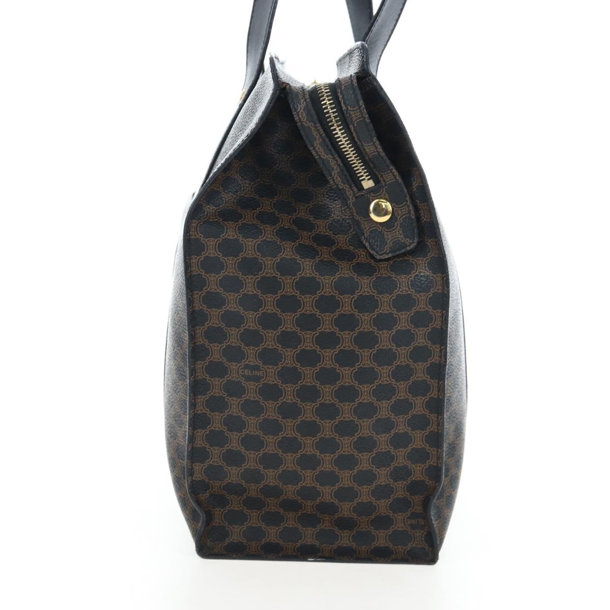 CELINE Macadam Canvas Tote Bag PVC Leather Black Gold Auth 191812V