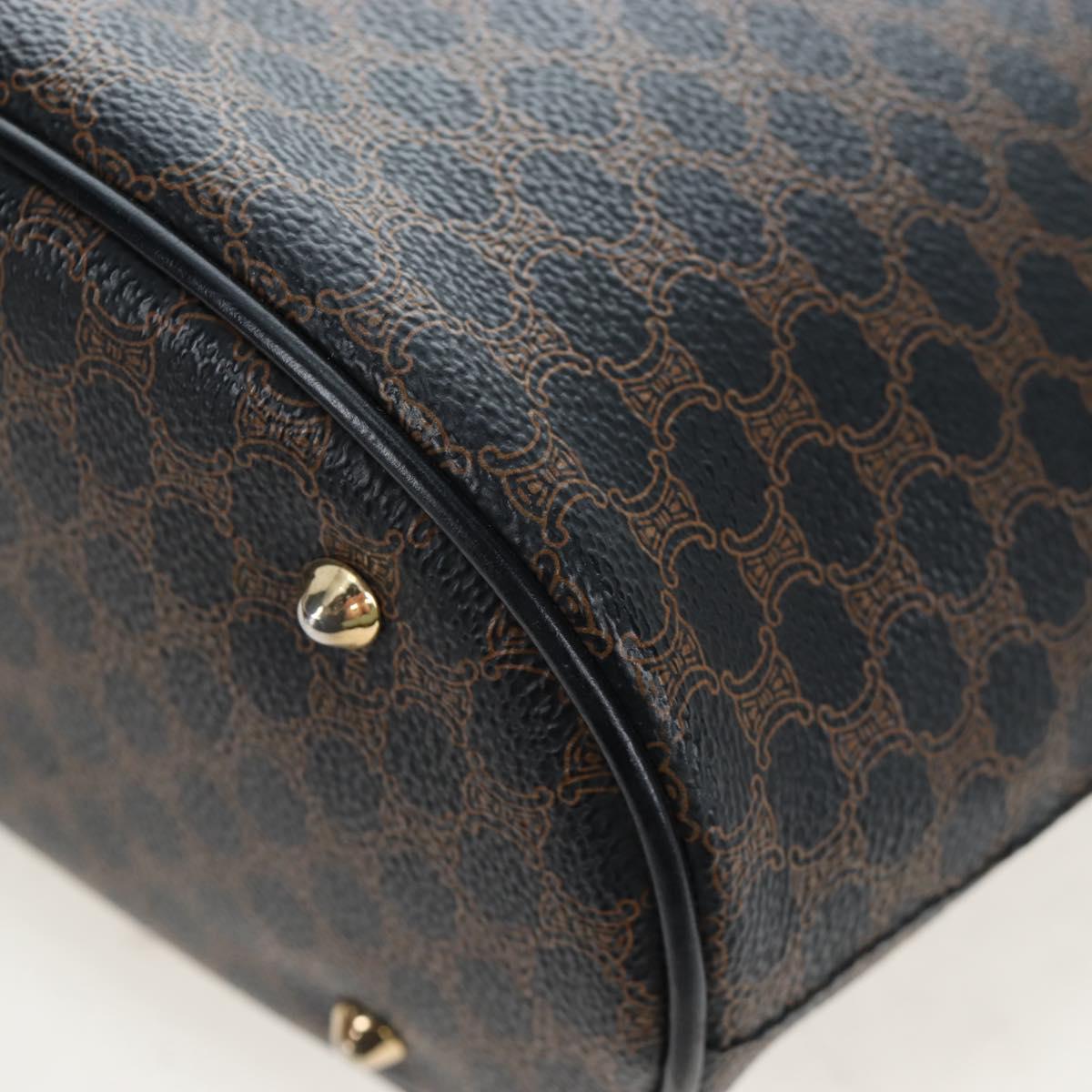 CELINE Macadam Canvas Hand Bag PVC Leather Black Gold Auth 191813V