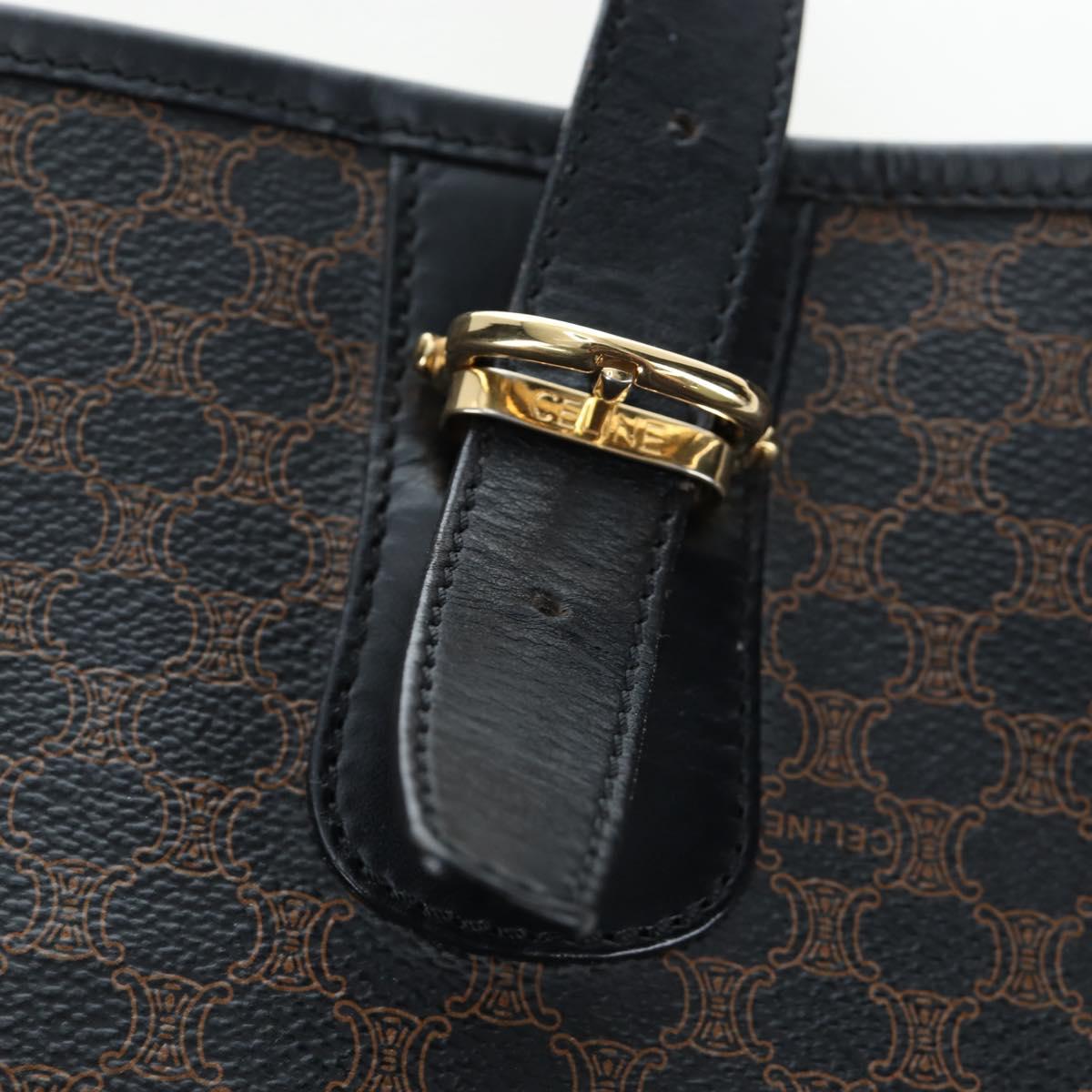CELINE Macadam Canvas Hand Bag PVC Leather Black Gold Auth 191813V