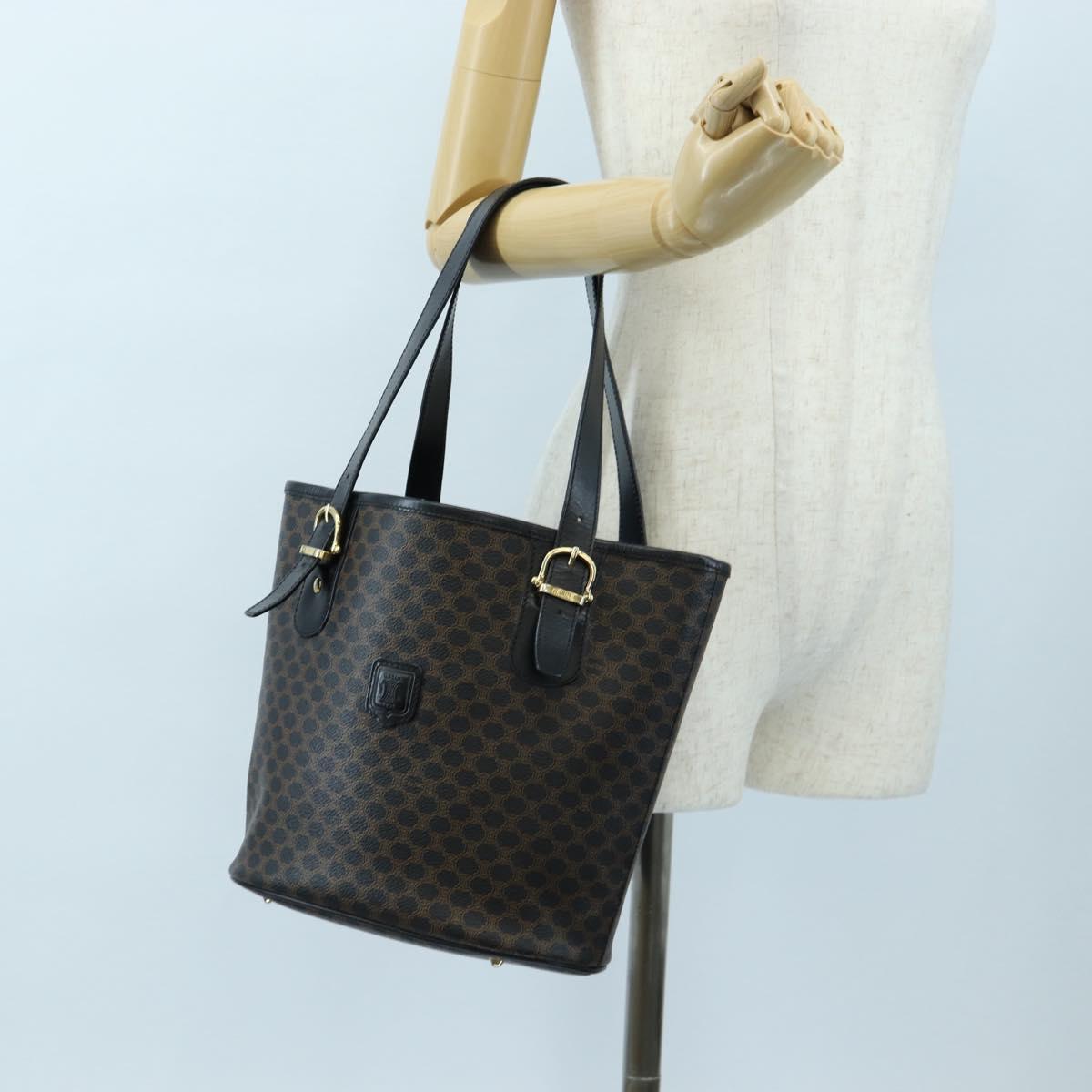 CELINE Macadam Canvas Hand Bag PVC Leather Black Gold Auth 191813V