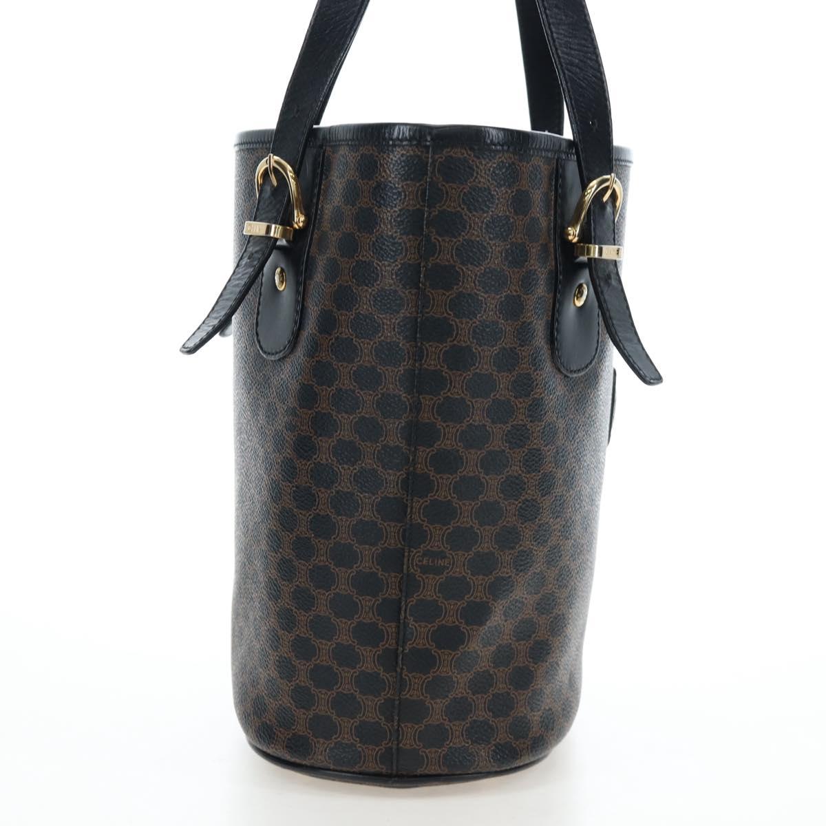 CELINE Macadam Canvas Hand Bag PVC Leather Black Gold Auth 191813V
