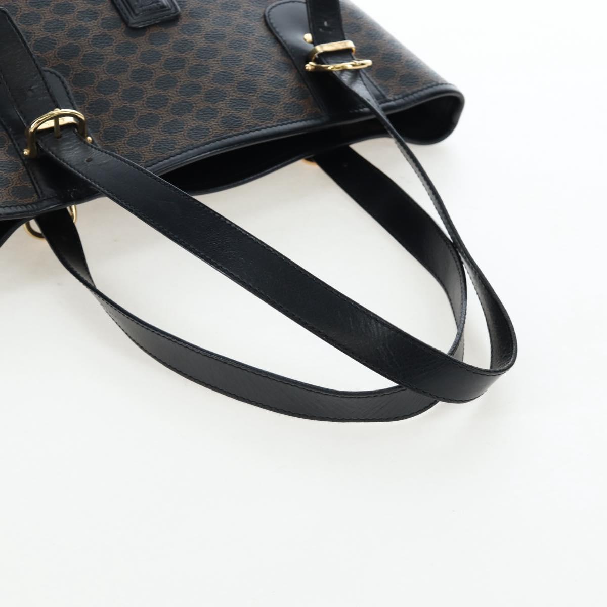 CELINE Macadam Canvas Hand Bag PVC Leather Black Gold Auth 191813V