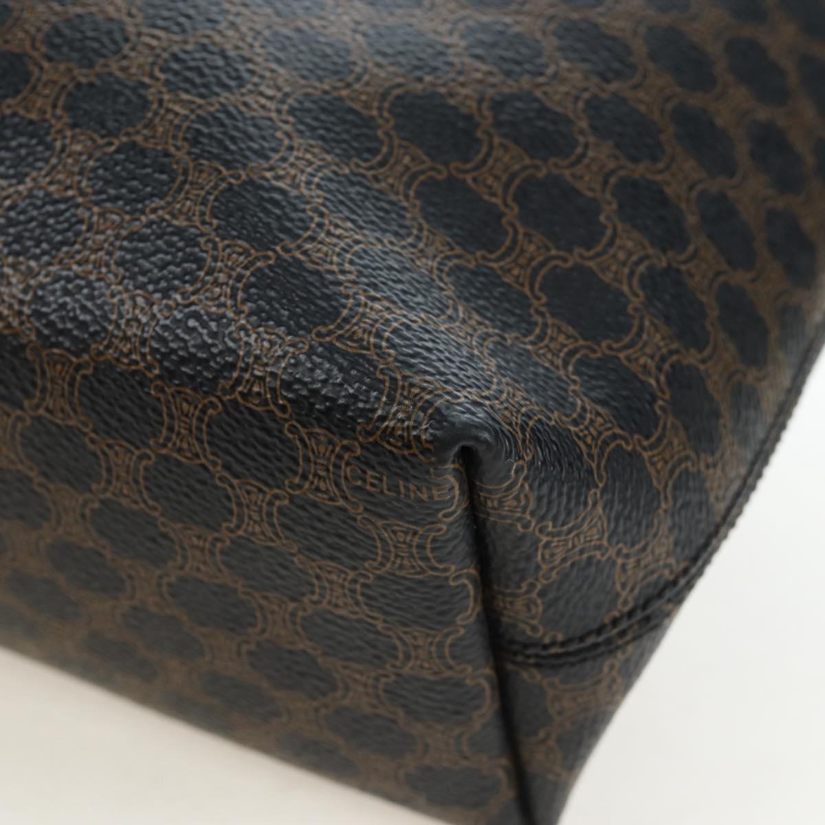 CELINE Macadam Canvas Tote Bag PVC Leather Black Gold Auth 191814V