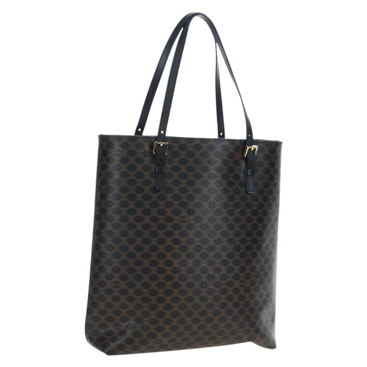 CELINE Macadam Canvas Tote Bag PVC Leather Black Gold Auth 191814V