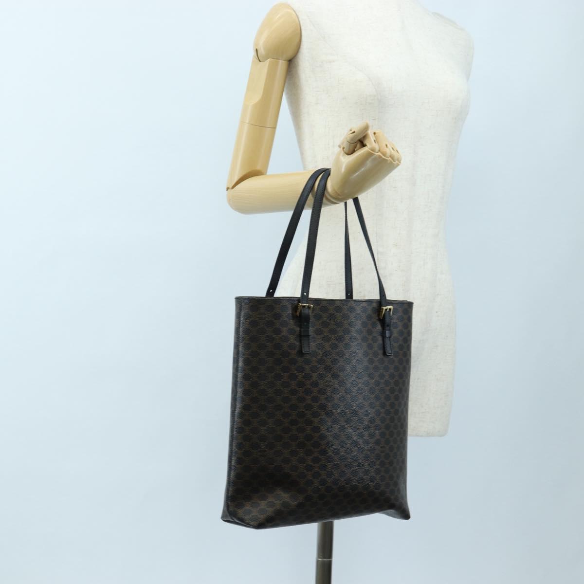 CELINE Macadam Canvas Tote Bag PVC Leather Black Gold Auth 191814V