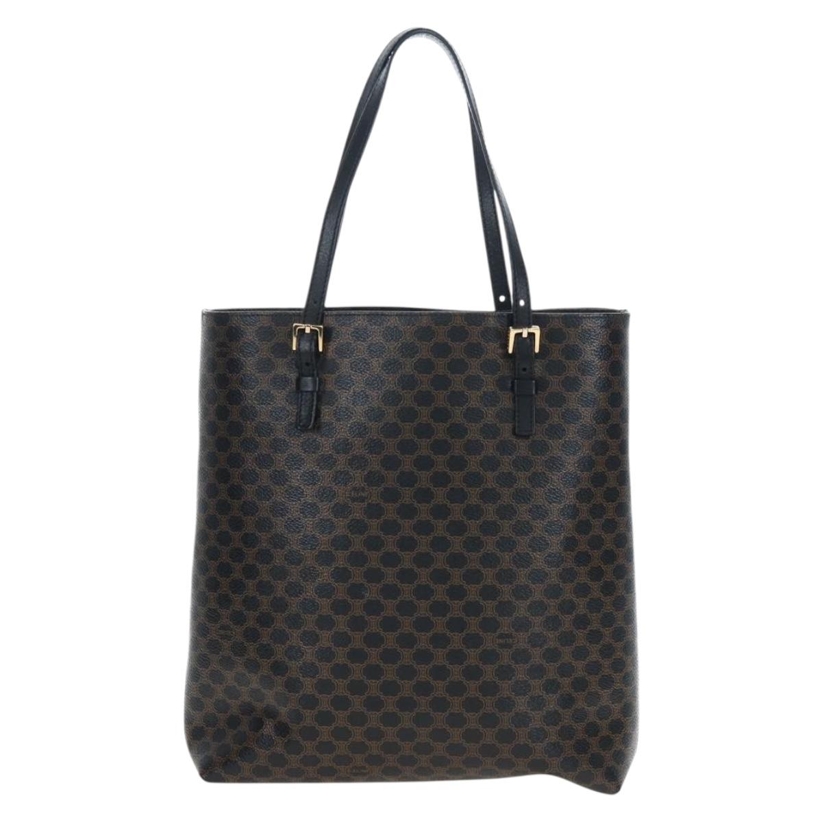 CELINE Macadam Canvas Tote Bag PVC Leather Black Gold Auth 191814V