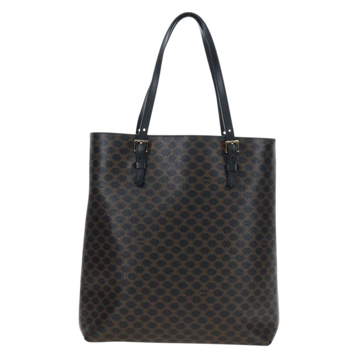CELINE Macadam Canvas Tote Bag PVC Leather Black Gold Auth 191814V