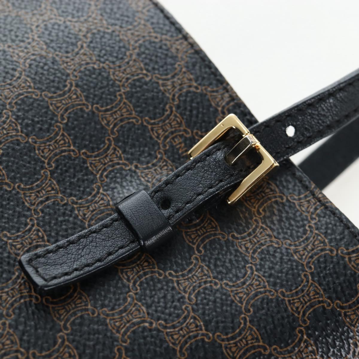 CELINE Macadam Canvas Tote Bag PVC Leather Black Gold Auth 191814V