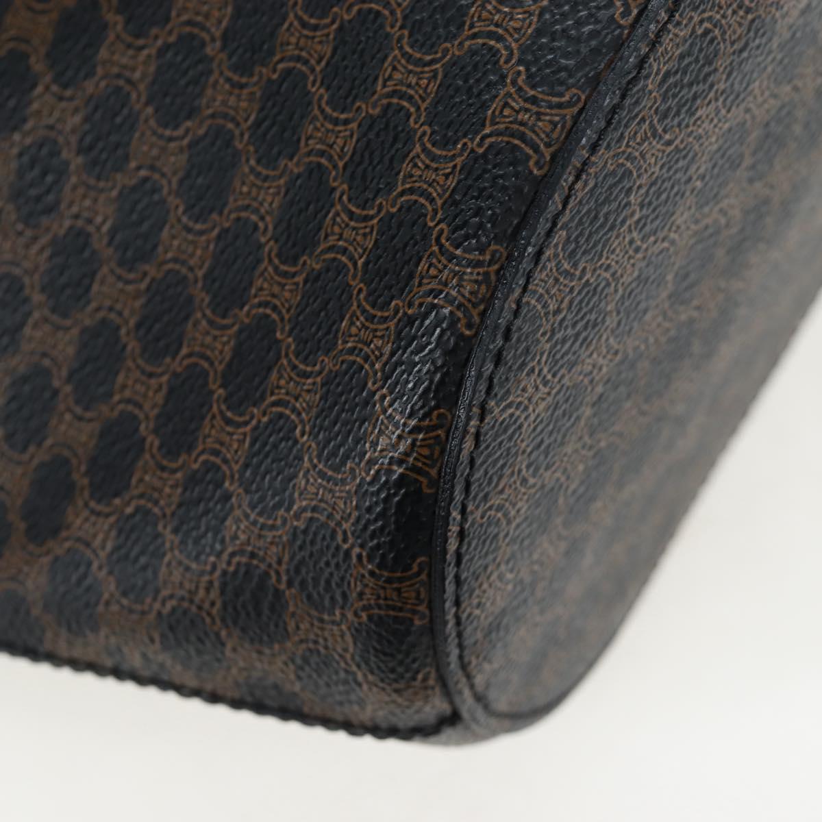 CELINE Macadam Canvas Tote Bag PVC Leather Black Gold Auth 191815V
