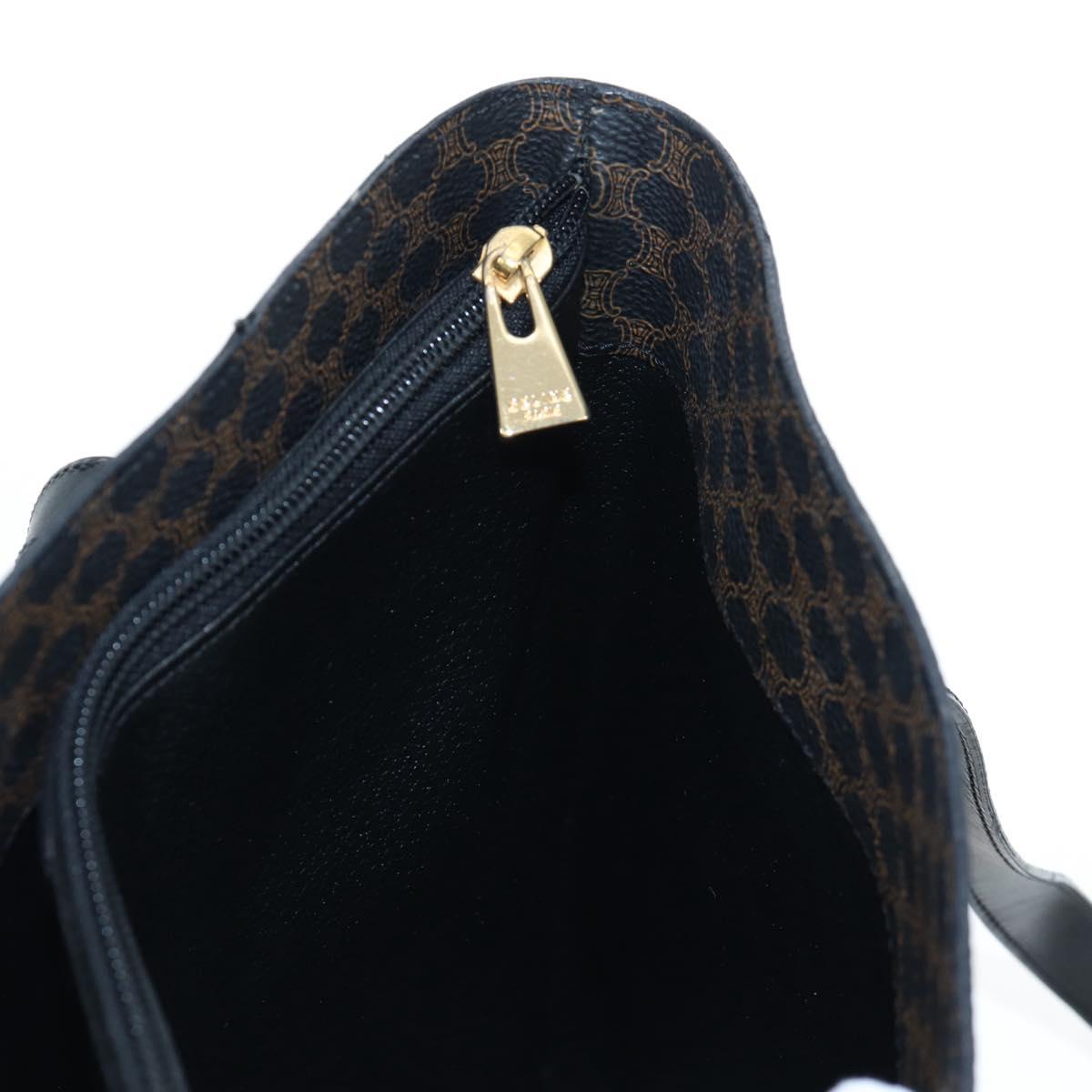 CELINE Macadam Canvas Tote Bag PVC Leather Black Gold Auth 191815V