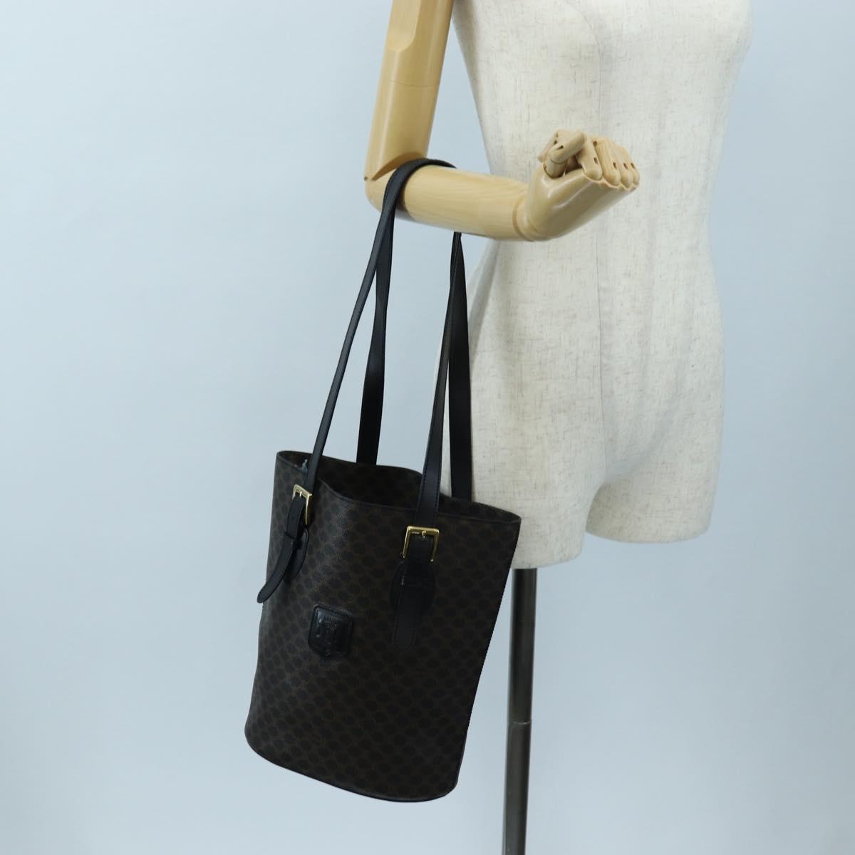 CELINE Macadam Canvas Tote Bag PVC Leather Black Gold Auth 191815V