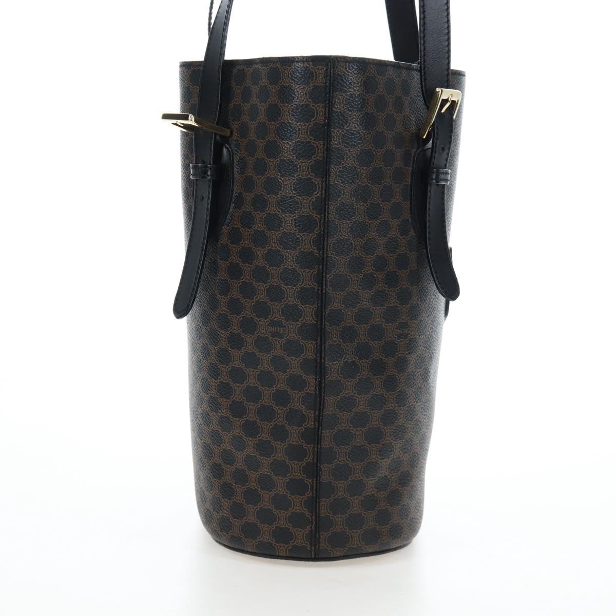 CELINE Macadam Canvas Tote Bag PVC Leather Black Gold Auth 191815V