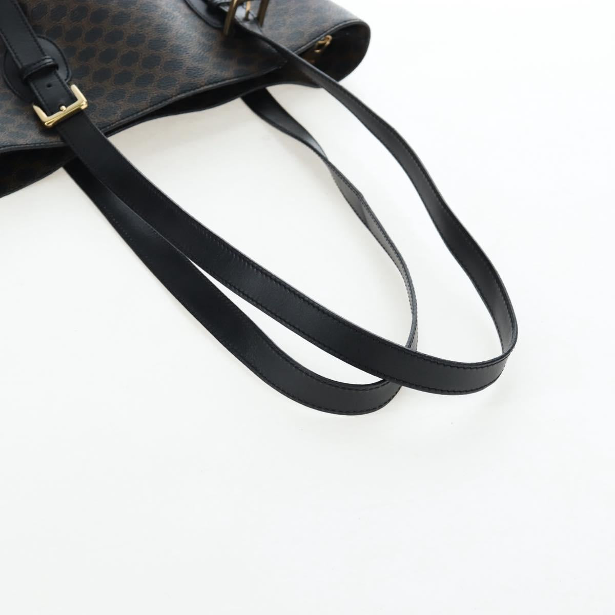 CELINE Macadam Canvas Tote Bag PVC Leather Black Gold Auth 191815V