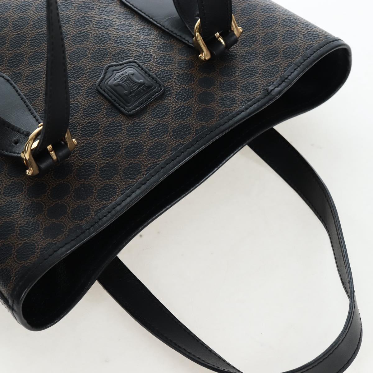 CELINE Macadam Canvas Hand Bag PVC Leather Black Gold Auth 191816V