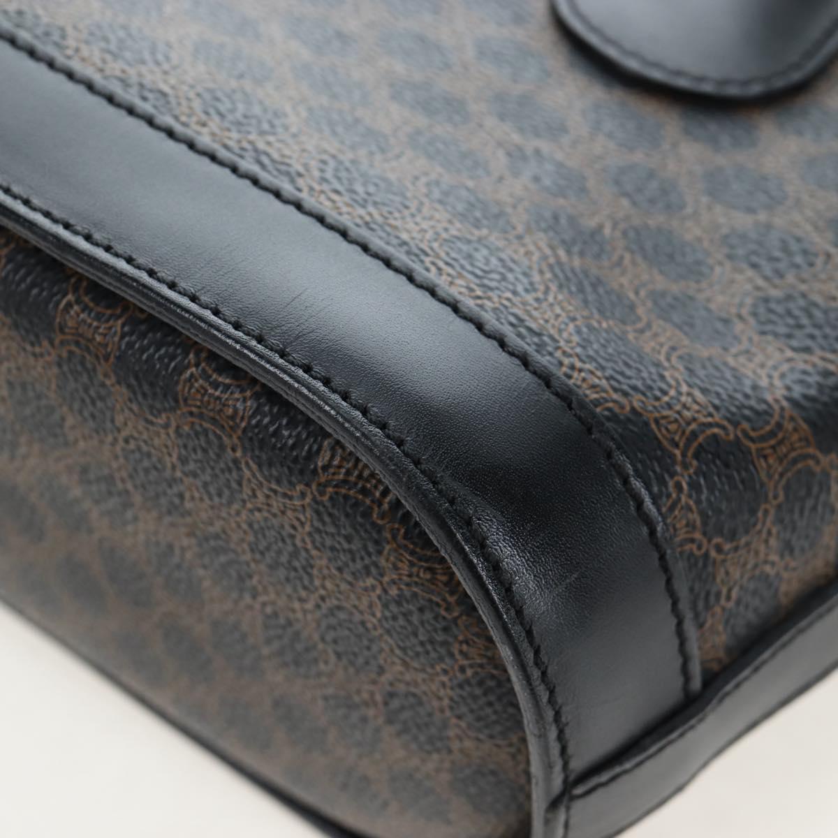 CELINE Macadam Canvas Hand Bag PVC Leather Black Gold Auth 191816V