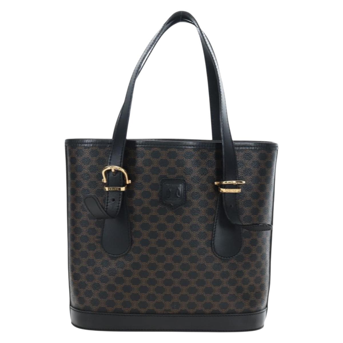 CELINE Macadam Canvas Hand Bag PVC Leather Black Gold Auth 191816V