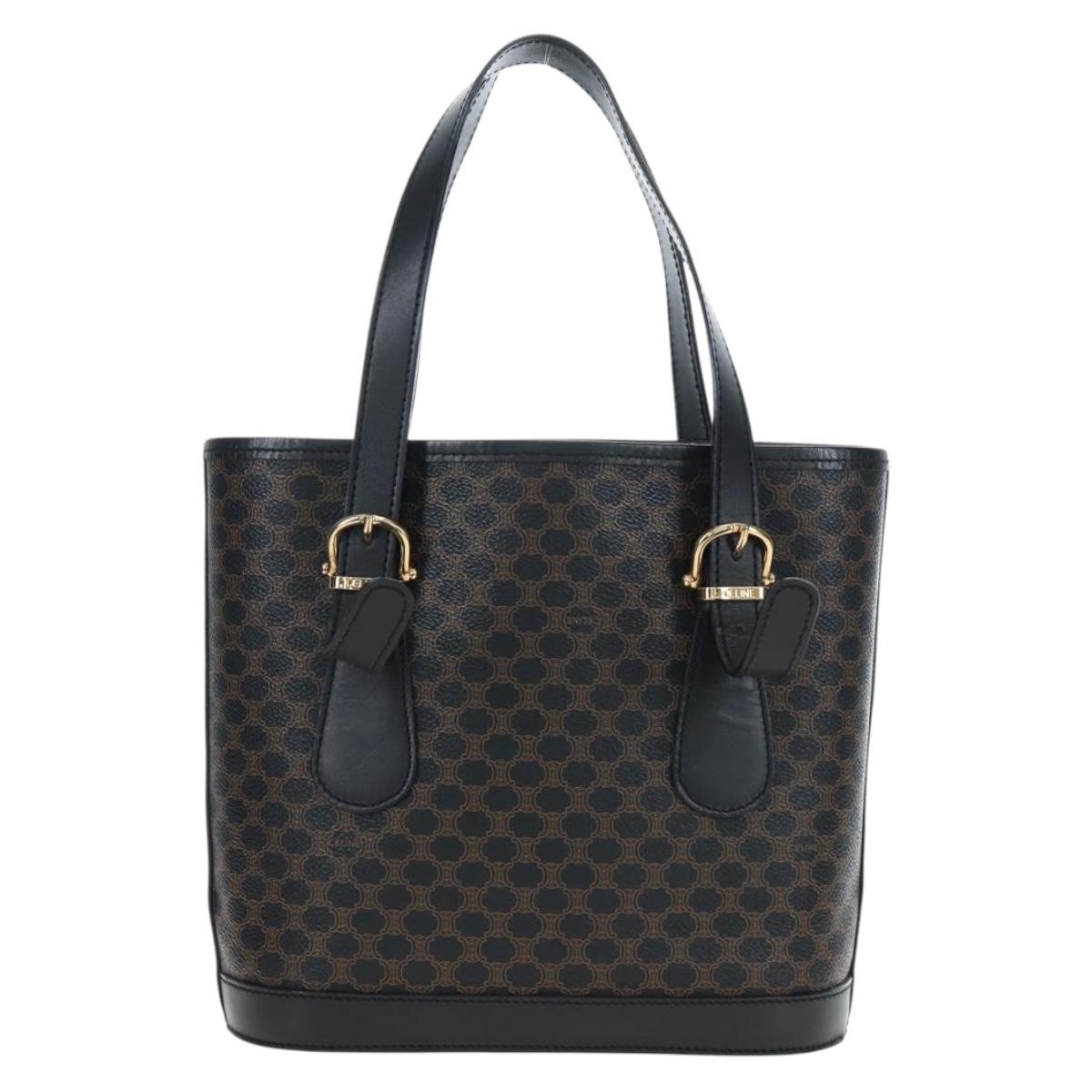 CELINE Macadam Canvas Hand Bag PVC Leather Black Gold Auth 191816V
