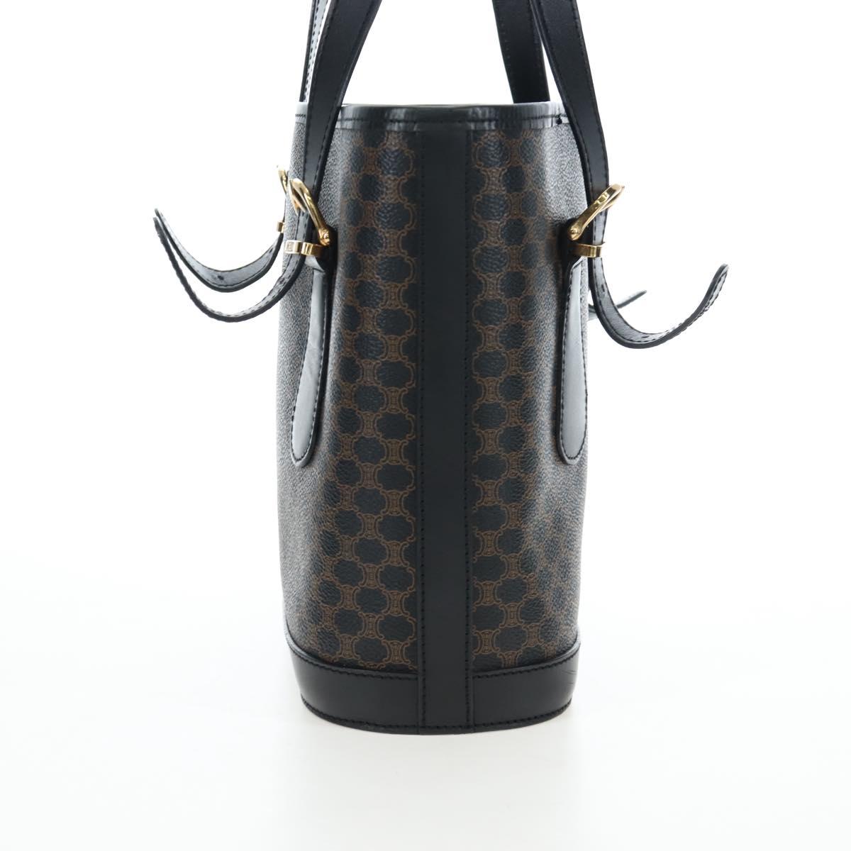 CELINE Macadam Canvas Hand Bag PVC Leather Black Gold Auth 191816V