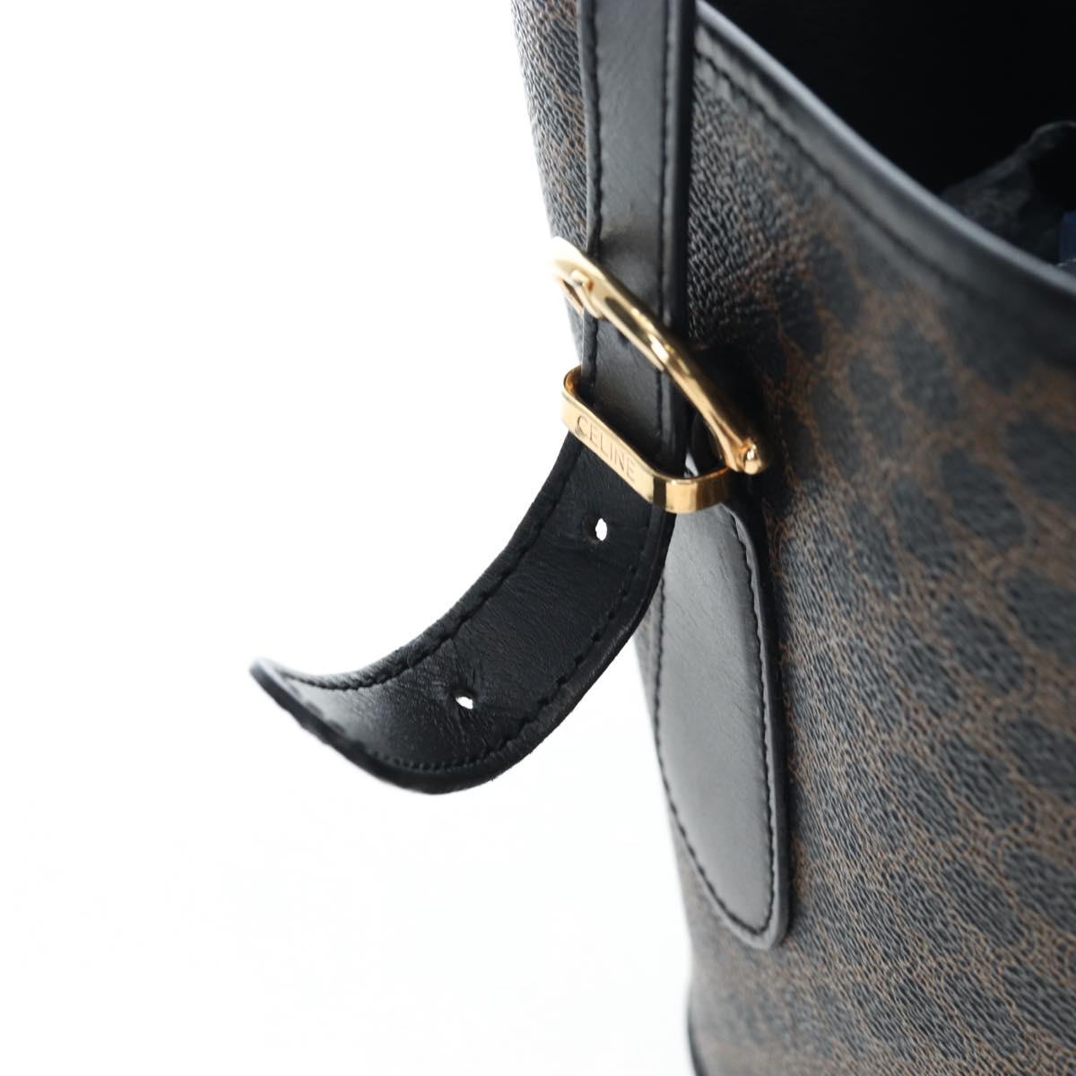 CELINE Macadam Canvas Hand Bag PVC Leather Black Gold Auth 191816V