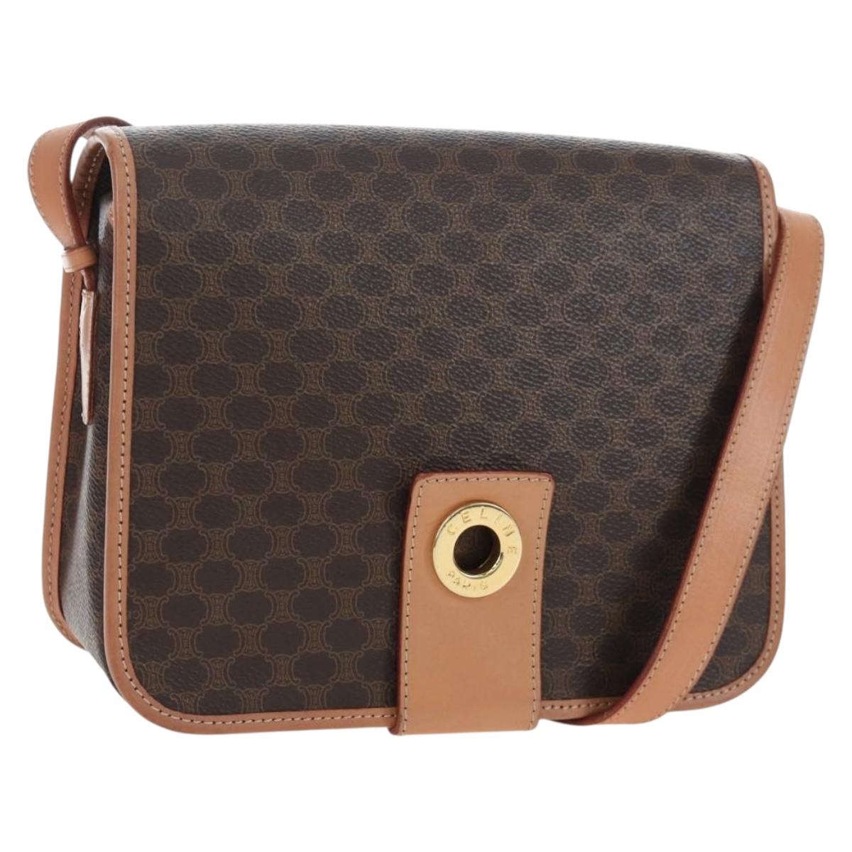 CELINE Macadam Canvas Shoulder Bag PVC Leather Brown Gold Auth 191817V