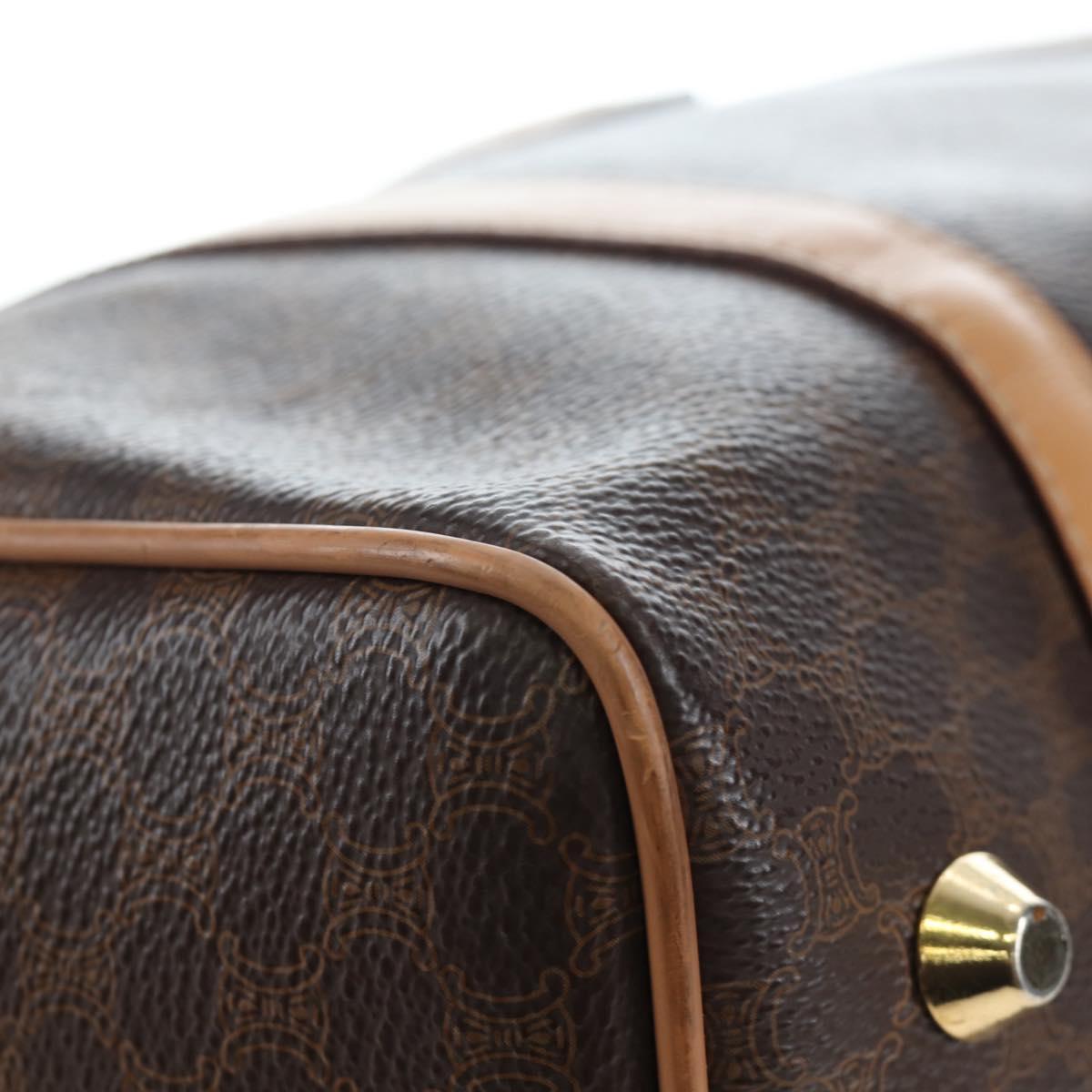 CELINE Macadam Canvas Boston Bag PVC Leather Brown Gold Auth 191818V