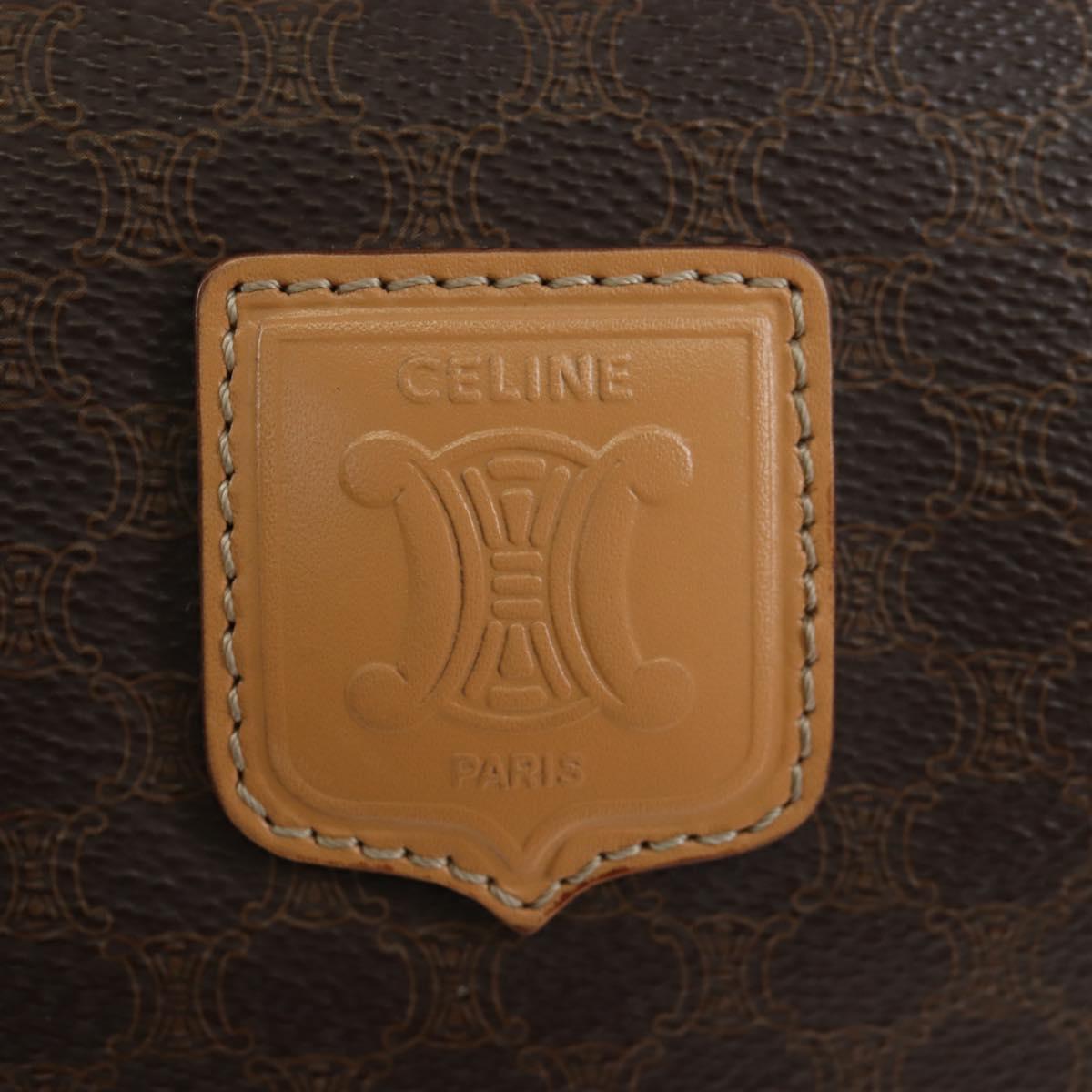 CELINE Macadam Canvas Boston Bag PVC Leather Brown Gold Auth 191818V