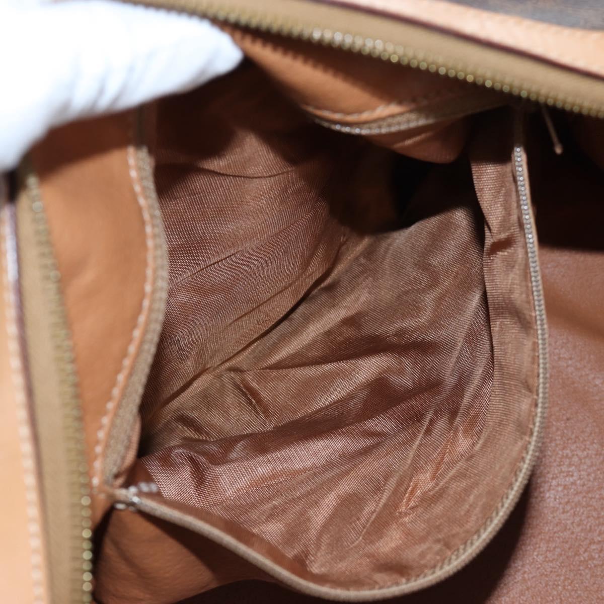 CELINE Macadam Canvas Boston Bag PVC Leather Brown Gold Auth 191818V
